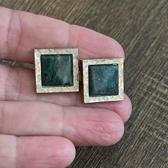 Royale Vintage Y2K Cufflink Golden Tone Green Faux Stone - Picture 3 of 6